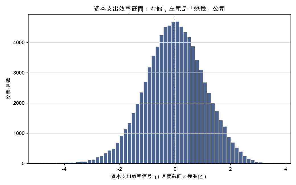 资本支出效率截面：右偏，左尾是「烧钱」公司