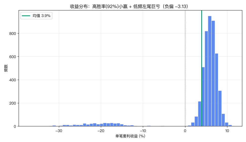 收益分布:高胜率小赢 + 低频左尾巨亏