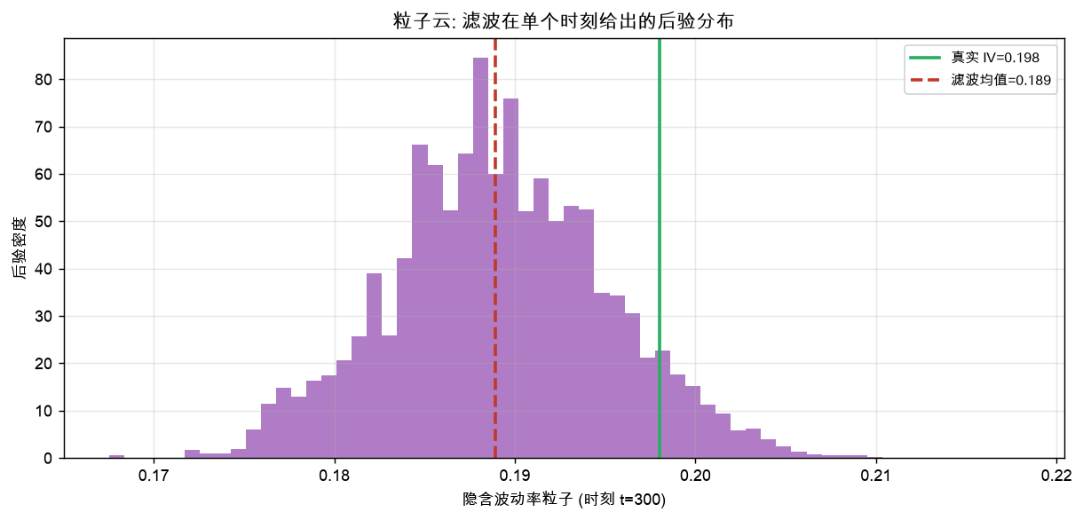 粒子云：滤波在单个时刻给出的后验分布